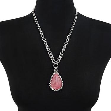 SUMMER GEMSTONE 2024 Rhodochrosite Teardrop Pendant With Flower