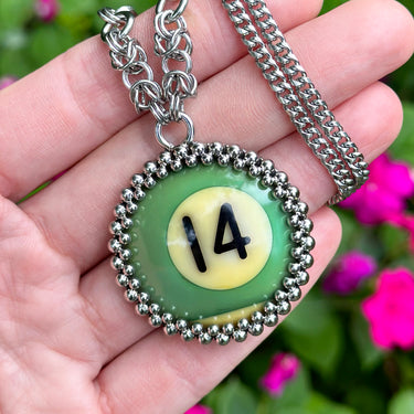 SUMMER GEMSTONE 2024 Round Teal Green #14 Billiard Ball Pendant