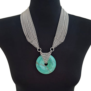 SUMMER GEMSTONE 2024 Green Turquoise Donut Pendant With Chainmaille