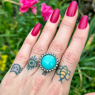 SUMMER GEMSTONE 2024 Round Amazonite Ring: Size 8.5