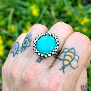 SUMMER GEMSTONE 2024 Round Amazonite Ring: Size 8.5