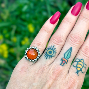 SUMMER GEMSTONE 2024 Small Round Carnelian Ring: Size 6