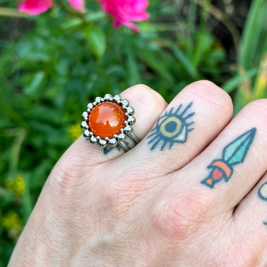 SUMMER GEMSTONE 2024 Small Round Carnelian Ring: Size 6