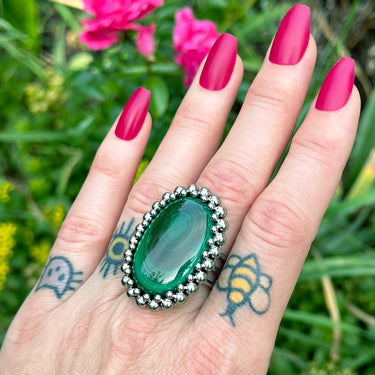 SUMMER GEMSTONE 2024 Large Oval Bullseye Malachite Ring: Size 10