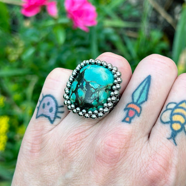 SUMMER GEMSTONE 2024 Rectangular Turquoise Ring: Size 7